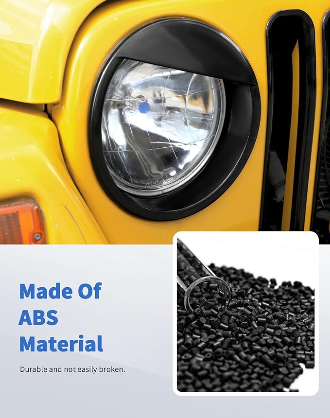 Front Grille Mesh Inserts & Angry Eyes Headlight Bezels Cover Trim Fit for 1997-2006 Jeep Wrangler TJ & Unlimited Exterior Accessories Clip-in Grille Guard Cover Headlight Bezels Trim Ring