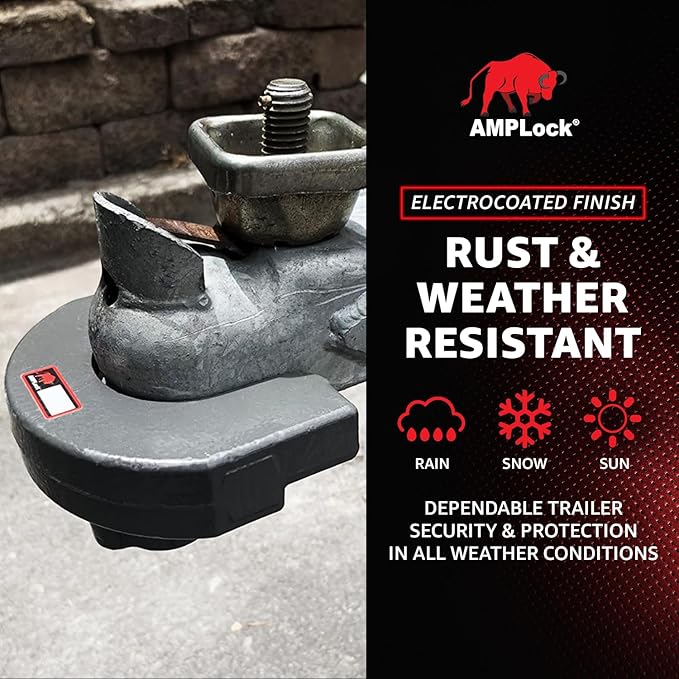 AMPLock U-TLS2 Heavy Duty Trailer Coupler Lock, 2'' RV & Boat Trailer, Anti-Theft Coupler with Flat Lip Design, Push-and-Lock System, 2-Inch Ball Hitch Locks, Trailer Hitch Locks with Keys