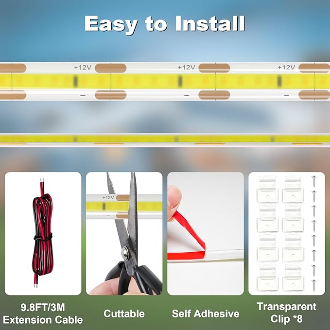 RV Awning Lights 20FT, Camper Awning Lights for RV Canopy Exterior, IP67 12V White COB Waterproof Underglow Led Light kit for Motorhome, Travel Party, Trailers, Food Trucks