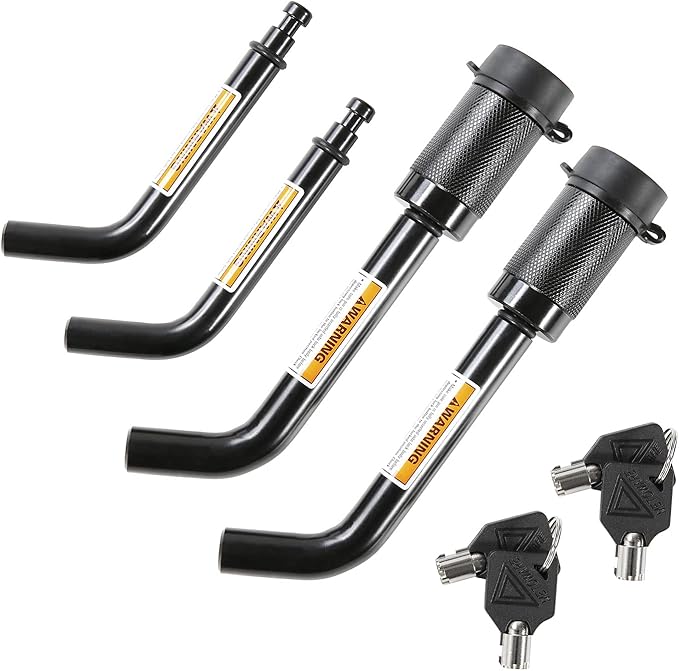METOWARE Trailer Hitch Locks, 1/2" and 5/8" Diameter Dual Bent Pins for Class I-IV Hitches, Anti-Theft Hitch Lock for 1-1/4" 2" and 2-1/2" Receiver, Fits Towing Trailer Truck Car Boat RV (2 Pack)
