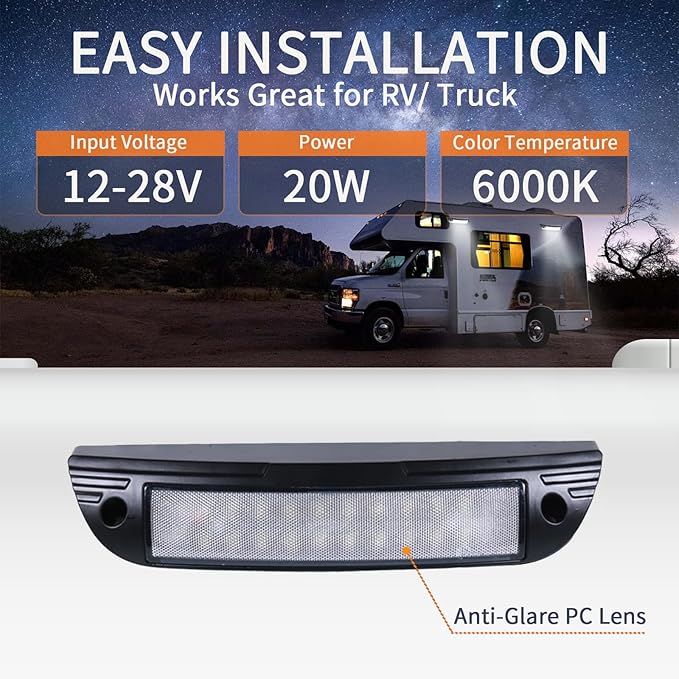 9 Inch RV LED Exterior Light Fixture, 6000K Cool White Flood Beam LED Porch Outdoor Utility Light, 12V/24V DC Work Scene Lighting for Truck/Camper/Boat/Trailer, Black Finish, 1-Pack