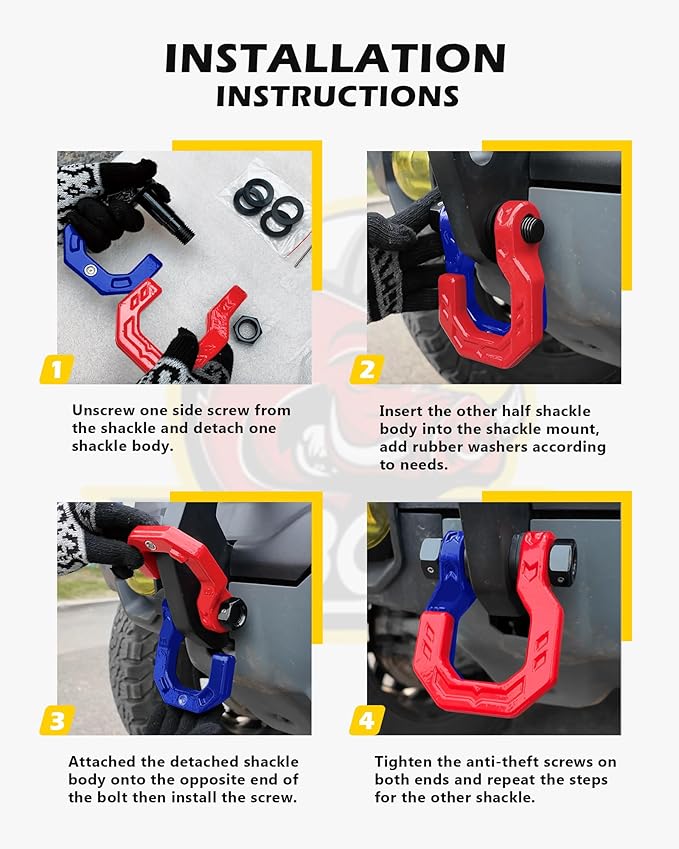 Separate D-Ring Shackles, 2Pack, 3/4" Separate D-Ring Shackles 7/8" Pin, 57320lbs Breaking Strength, Heavy Duty Forged Steel, D-Ring Towing Winch Shackle for Recovery, 4x4 Off-Road, RedBlue