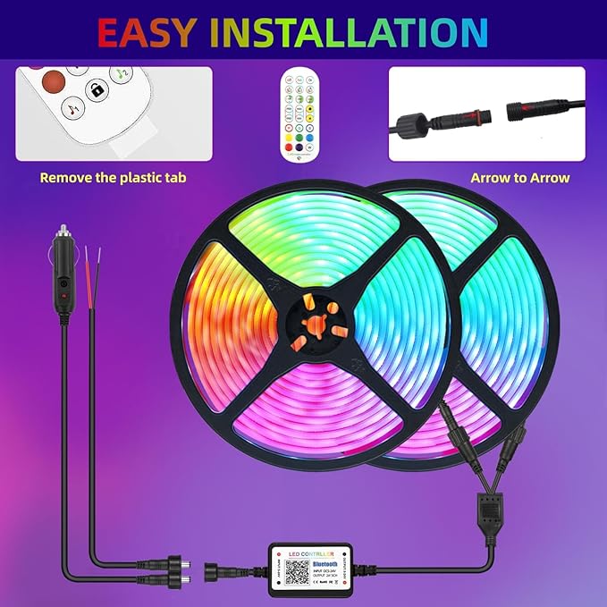 65.6FT RV Awning Lights Strip, 12V Multi-Color RV Underglow Led Lights, Camper Underbody Accent Lighting with APP RF Control for Motorhome Travel Trailer Concession Stands Food Trucks