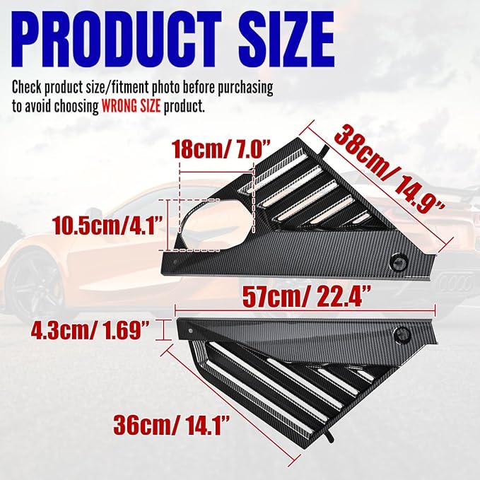 2Pcs Engine Bay Panel Cover,Carbon Fiber Pattern Rear Engine Covers Left Right Engine Case Guards Protector Compartment Filler Covers for Corvette C8 Stingray 2020+ for C8 Z06 2023+