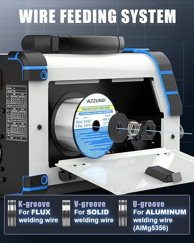 AZZUNO Aluminum MIG Welder 155A, 110V/220V Dual Vlotage 5 in 1 Gas MAG/Aluminum MIG/Gasless Flux Core MIG Welder/Stick/Lift TIG Welding Machine, Multiprocess Wire Feed Welder Machine