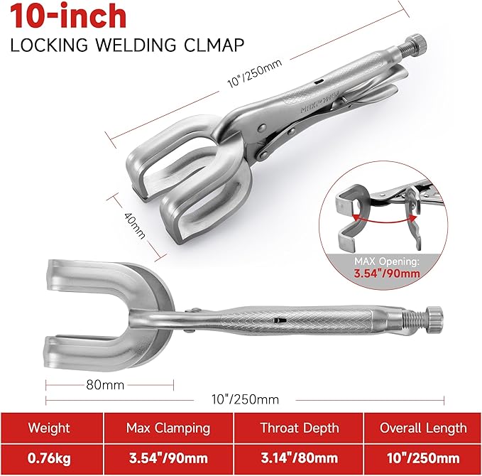MAXPOWER 10-inch Locking Pliers Welding Clamp, U-shaped Jaw Max Capacity Up to 3.54", 2-Piece Locking Welding Clamps