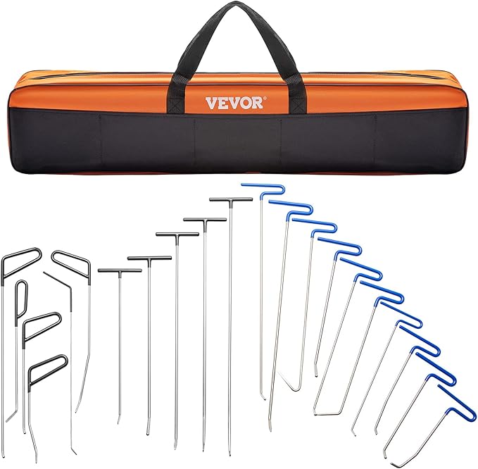 VEVOR Rods Dent Removal Kit, 21 Pcs Paintless Dent Repair Rods, Stainless Steel Dent Rods, Whale Tail Dent Repair Tools, Professional Hail Dent Removal Tool For Minor Dents, Door Dings And Hail Damage