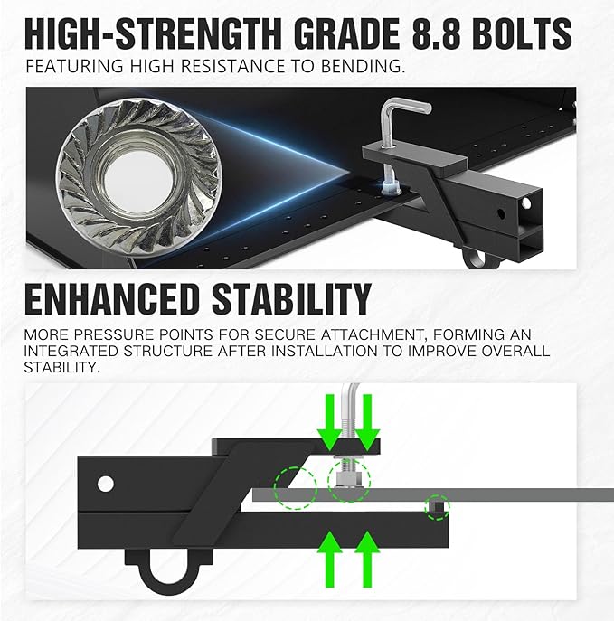 Tow Hitch 2 Inch, Clamp-On Tractor Bucket Hook Receiver Adapter Quick Attach Receiver Chain Hook for Lifting and Carrying Ring, 1100 LB Towing Capacity, Compatible with 2" Front Bucket Lips