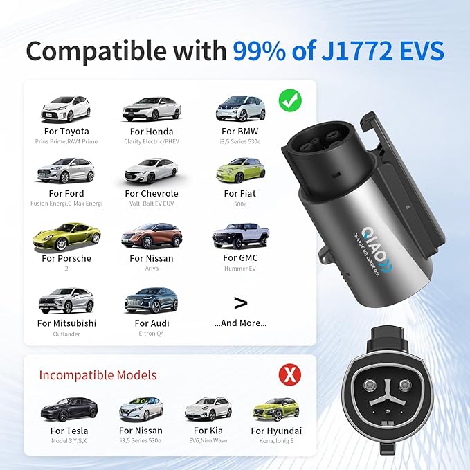 QIAO)) Upgraded Tesla to J1772 Adapter, Max 80A/250V NACS to J1772 Charger with Extreme Weather Protection & Anti-Drop Safety Lock for J1772 EVs on Tesla Home/Destination Chargers (Not Supercharger)