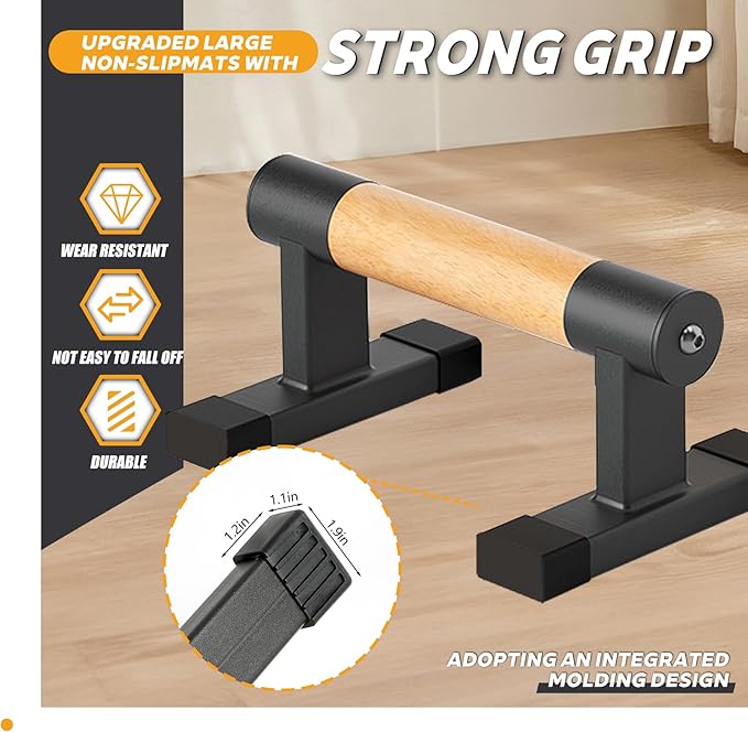 Wooden Parallel Bars 20" Length 12" Height,Dip Bar with Thick Beech Handles, Push-up stands for Handstand, L-Sit, Gymnastics, Strength Training Home Gym,Anti-slip Mats, Easy to Install,700lbs