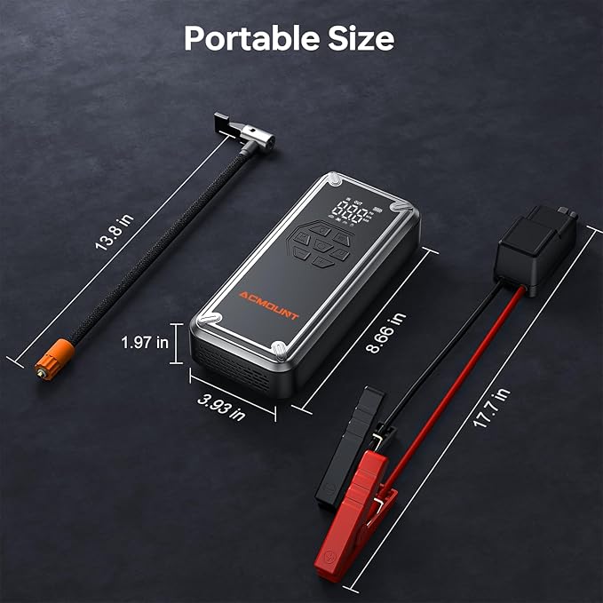 Acmount W160 Jump Starter with Air Compressor, 5000A Portable Car Jump Starter 150PSI Tire Inflator/Air Pump, 12V Battery(Up to 9L Gas/8L Diesel Engine) Jump Pack, Car Emergency Kit, Idea Gift for Man