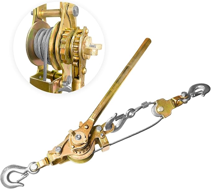Come Along Winch 4 Ton (8800 lbs) Pulling Capacity 10 ft Steel Cable 3 Hooks Heavy Duty Ratchet Power Puller Tool with Dual Gears Automotive Hoist Cable Puller