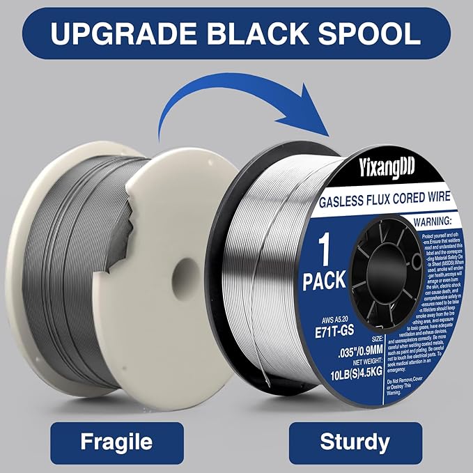 1-Pack 0.035" Flux Core Welding Wire, E71T-GS Low Splatter Gasless Mild Carbon Steel Mig Welding Wire, Compatible With Most Welder, 10-Pound Each