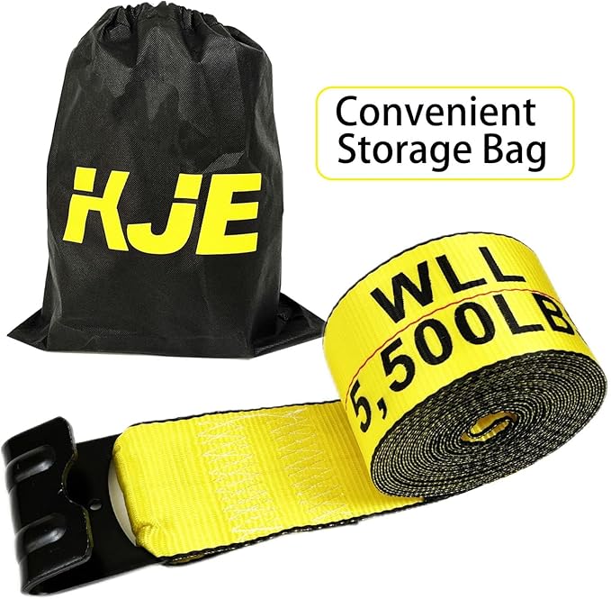 KJE Winch Straps 4" x 30' Yellow Heavy Duty Tie Down w/Flat Hooks Flatbed Trailer Strap WLL# 5,500 lbs | 4 Inch Cargo Control for Flatbed Truck(2 Pack)