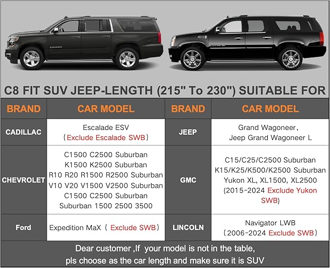 Kayme 7 Layers SUV Car Cover Waterproof All Weather, Outdoor Large SUV Cover Rain UV Protection, Universal Fit for Chevrolet Chevy Suburban, GMC Yukon XL, Lincoln Navigator LWB (215-230 inch)