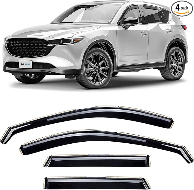 CLIM ART in-Channel Incredibly Durable Rain Guards for Mazda CX-5 2017-2026, Original Window Deflectors, Vent Deflector, Vent Window Visors, Dark Smoke Car Accessories, 4 pcs. - 620475