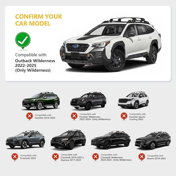Roof Rack Cross Bars Compatible with Subaru Outback Wilderness 2022-2026, Adjustable Aluminum Heavy Duty 300 LBS Anti-Theft Lock Cargo Carrier Rooftop Crossbar Accessories for Bike, Snowboard, Luggage