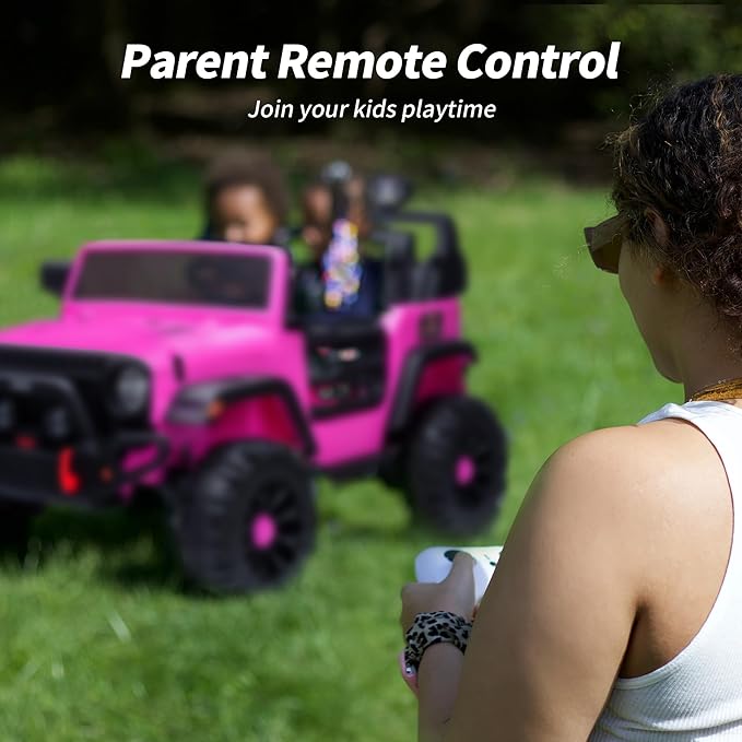 12V Electric Car Ride on Toy for Kids, 2 Seater Ride on Car for Kids Age 4-8 with Remote Control, Capacity 150lbs - Hot Pink