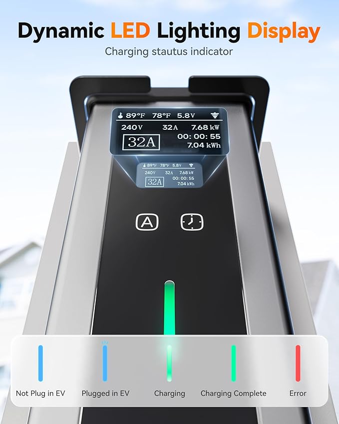 WOLFBOX Level 1&2 Electric car Charger 32Amp J1772,ETL Certified, 25ft Cable,208-240V,Portable ev Charger Station with NEMA 14-50R Plug Adapter(PE32)