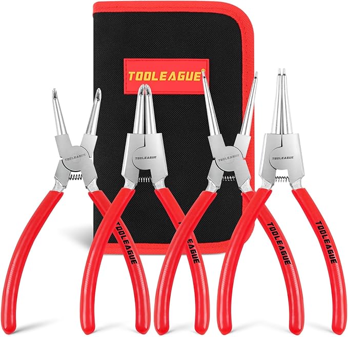 TOOLEAGUE 4 Pcs Snap Ring Pliers Set, Circlip Pliers, 7 inches Internal/External Heavy Duty for Ring Remover Retaining Straight Bent Lock Pliers Set