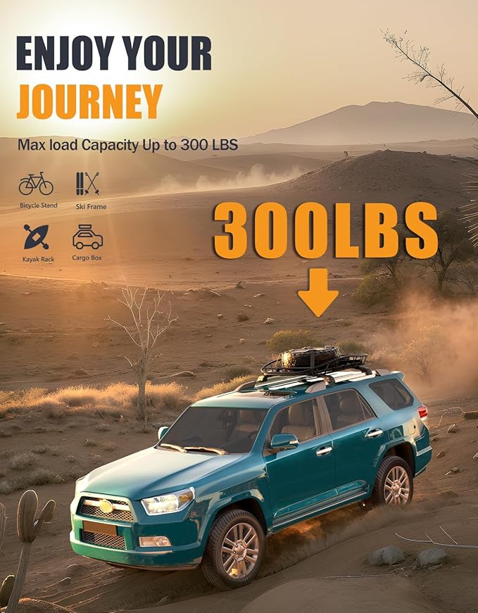 KINGGERI 300lbs Roof Rack Cross Bars Compatible with Toyota 4runner 2010-2024 with Raised Side Rails, Lockable Heavy Duty Aluminum Roof Rails Crossbars Luggage Accessories