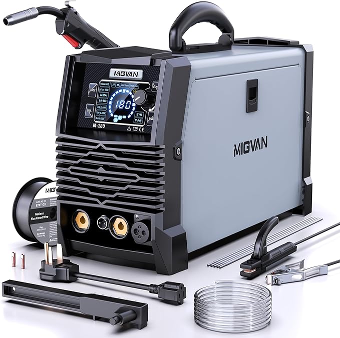 180A MIG Welder Machine, 110V/220V Dual Voltage Gas/Gasless Flux Core/Lift TIG/Stick/Spool Gun 5-in-1 Synergic Welding with 2T/4T, Portable Welders for Beginner, DIYers & Professionals