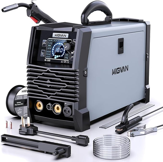 180A MIG Welder Machine, 110V/220V Dual Voltage Gas/Gasless Flux Core/Lift TIG/Stick/Spool Gun 5-in-1 Synergic Welding with 2T/4T, Portable Welders for Beginner, DIYers & Professionals