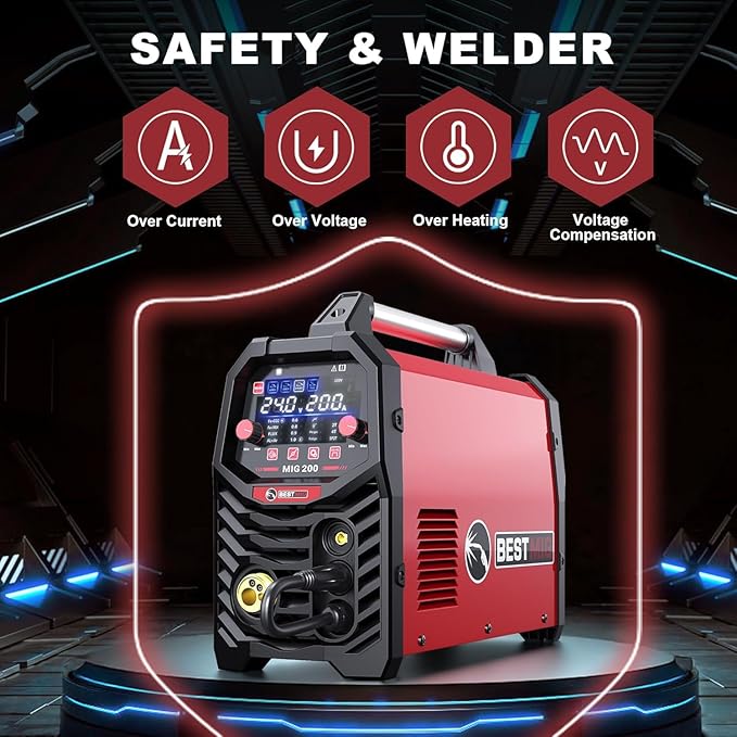 BESTMIG 200A MIG Welder - 6-in-1 IGBT Inverter Welding Machine, Gas/Gasless Flux Core, Stick, Lift TIG, Spot & Spool Gun - Portable 110V/220V Equipment