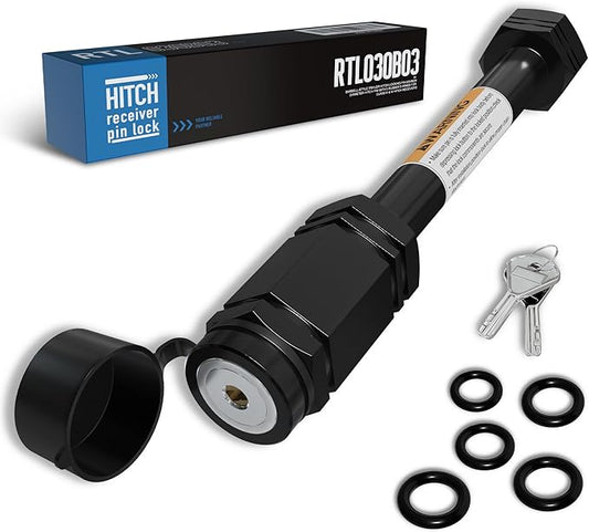 RETRUE Heavy-Duty Trailer Hitch Locks - 5/8" Pin for 2" and 2-1/2" Class III-IV Receivers, Includes 5 O-Rings and Weatherproof Caps, Ideal Trailer Accessories