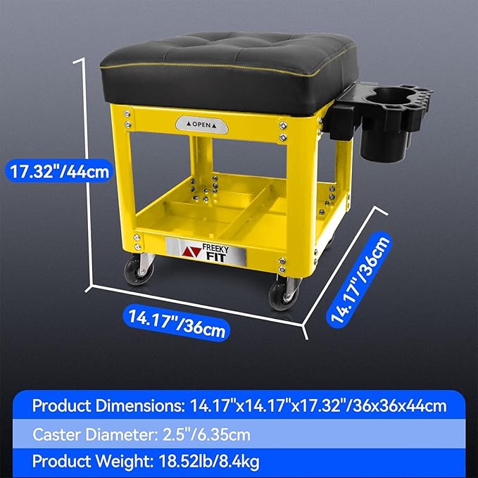 Rolling Creeper Garage Shop Seat for Men, Padded Mechanics Stool with Tool Tray Storage for Garage, Rolling Workshop Stool with Wheels, Auto Creeper Seat, 330 LBS Capacity, Heavy Duty,Yellow