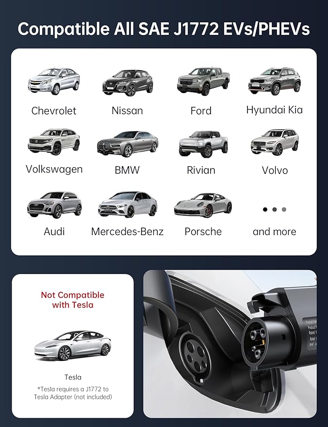 Raylix 32A Level 2 EV Charger, 240V 7.68kW Mobile Electric Car Charger with 21ft Cable [Adjustable Current & Delay Charging] Portable EV Chargers for All SAE J1772, NEMA 14-50 Plug 4 Prong Plug