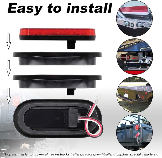 6 Inch Oval Red light 24 LED Clearance Lamps Marker Lights Brightness Plug & Grommets Stop Brake for Trailer Truck Boat Tractor 12V DC [Pack of 2]