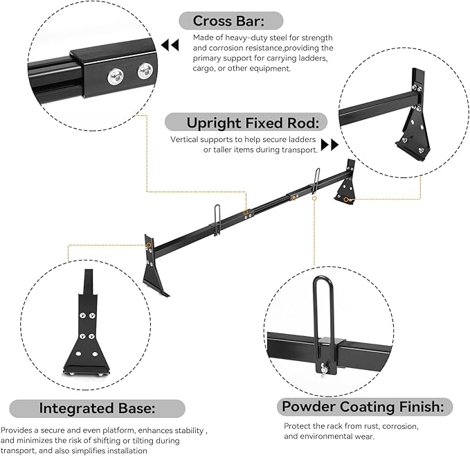 Universal Van Ladder Roof Racks, Adjustable Van Roof Ladder Racks with Cargo Roller Compatible with 1996-Up Chevy Express Fullsize and Vans with Rain Gutter,Black-2Pack