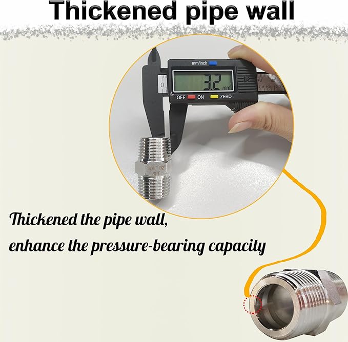 1/2" Male x 1/2" Male Hex Nipple Pipe Fittings, 304 Stainless Steel 1/2 inch NPT Male Threaded Pipe Adapter Fittings Equal Nipples Connectors, Male Straight Connector Pipe Fitting (1/2“, 2pcs)
