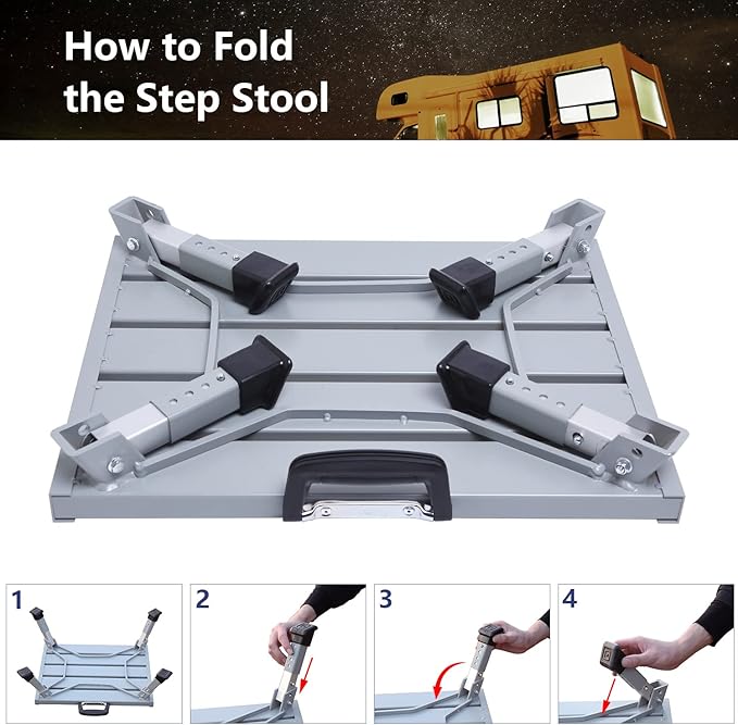 19”×14.5” Large RV Steps with Glow in The Dark Tapes Adjustable RV Step Stool Aluminum RV Step Supports Up to 1500 lbs
