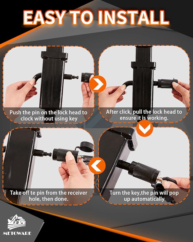 METOWARE Trailer Hitch Locks, 1/2" and 5/8" Diameter Dual Bent Pins for Class I-IV Hitches, Anti-Theft Hitch Lock for 1-1/4" 2" and 2-1/2" Receiver, Fits Towing Trailer Truck Car Boat RV (1 Pack)
