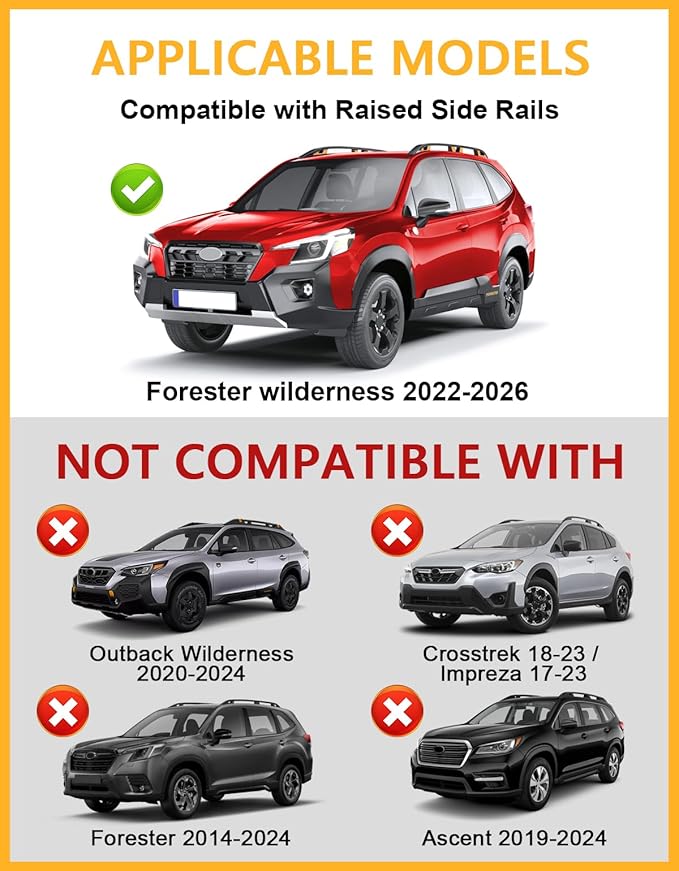 Tuyoung 300lbs Roof Rack Cross Bars Compatible with Subaru Forester Wilderness 2022-2025 with Raised Side Rails, Lockable Heavy Duty Aluminum Roof Crossbars Rooftop Luggage Racks Carrier