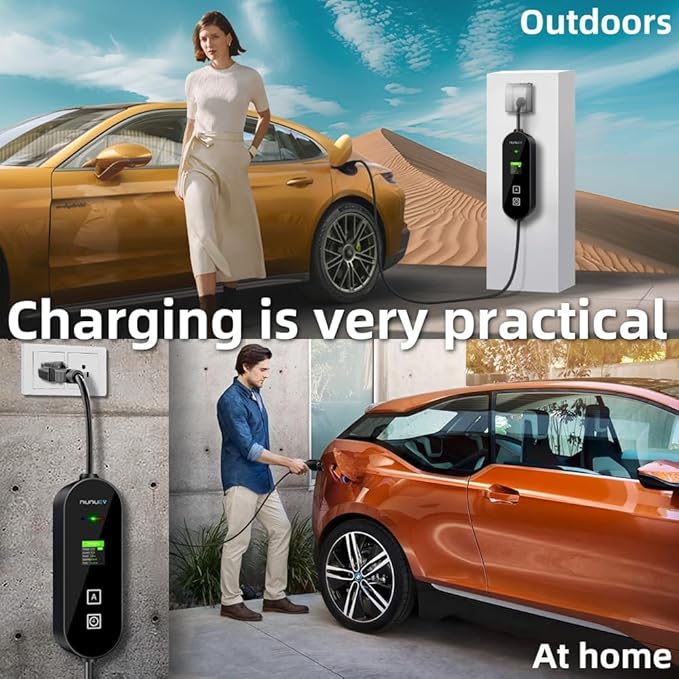 Level 1&2 EV Charger ， Electric Vehicle Portable Charger with 32FT Cable,16A Adapter Portable EV Chargers Polymer Materials Cable, Adjustable Current Compatible with BYD and Other PHEV/BEV/EV