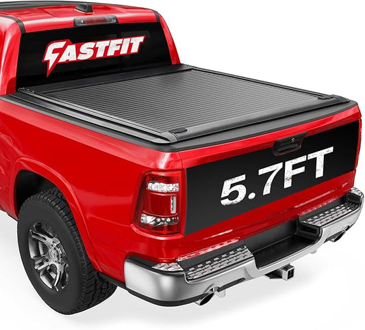 Aluminum Retractable Truck Tonneau Cover for 2009-2025 Ram 1500 with 5.7FT Bed (67.4") w/o RamBox | Dual-Lock Design, Matte Black, Waterproof & Heavy-Duty