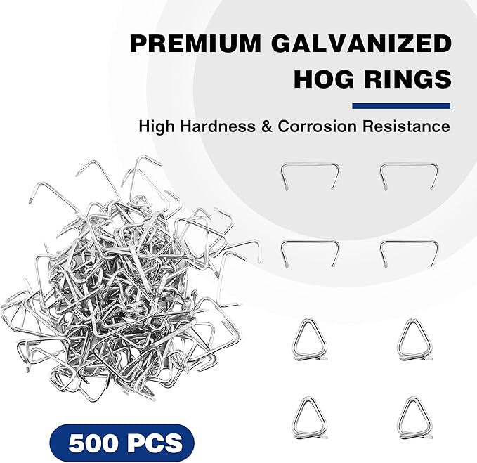 WORKPRO Bent Hog Ring Pliers with 500 Pcs 3/4" Hog Rings, Galvanized Steel Hog Rings Perfect for Furniture Upholstery, Auto Upholstery, Plastic Meat & Sausage Casings