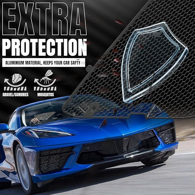 2Pcs Black Upgraded Front Radiator Guards Grille,Aluminum Front Outer Grill Low Profile Body Bumper Grille Vents Insert Mesh Set for Corvette C8 Stingray Z51 Convertible/HTC 2020-2025