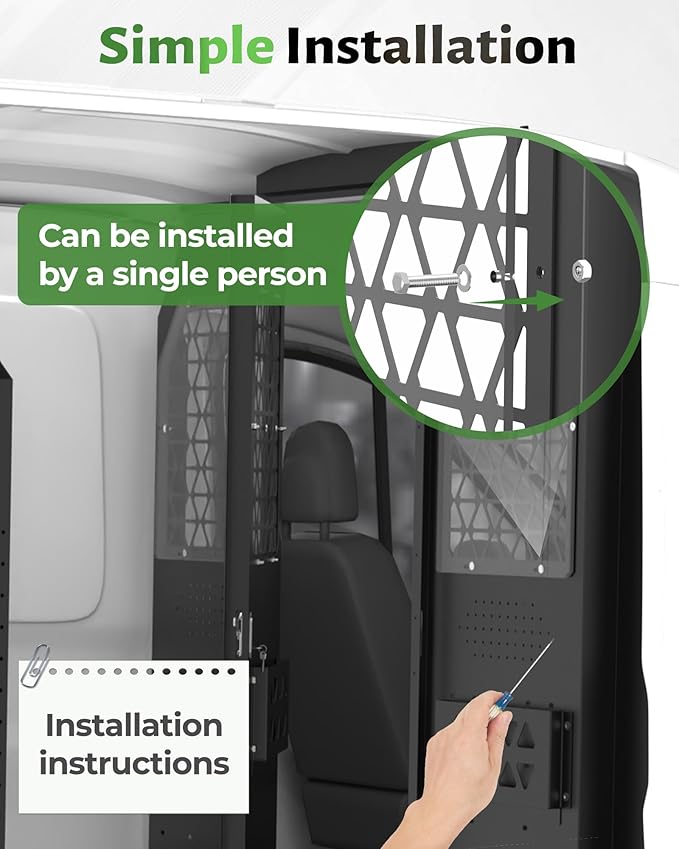 StarONE Cargo Van Partition,Van Safety Partition Bulkhead Fit for 2015-2024 Ford Transit 150 250 350 Mid-Roof Full Size Van,with Door Lock and Acrylic Panel,Black