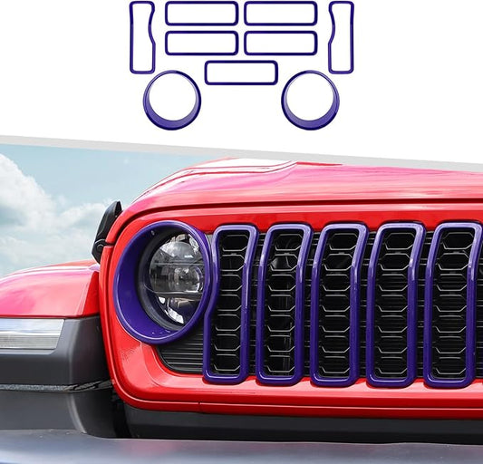 Jimen for 2024 Jeep Wrangler 4xe Grill Inserts, 9PCS Headlight Cover & Grille Insert Compatible with Jeep Wrangler JL JLU 2024+, NOT FIT JL Sport/Sport S (Purple)