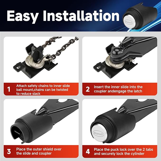 Trailer Lock Fits 2 Inch Coupler, Upgraded Heavy-Duty Steel Hitch Lock, Anti-Theft & Pry-Resistant for RV, Boat, Cargo Trailer (Silver)