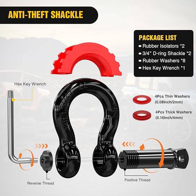 Nilight 3" x 30' Recovery Tow Strap Kit with 2Pcs 3/4" Anti-Theft D-Ring Shackles and Storage Bag Heavy Duty Off Road Emergency Tow Rope for Car Truck SUV ATV (MBS 31500LBS)