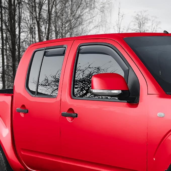 Voron Glass in-Channel Extra Durable Rain Guards for Nissan Frontier 2005-2021 Crew Cab, Window Deflectors, Vent Window Visors, 4 Pieces - 200745