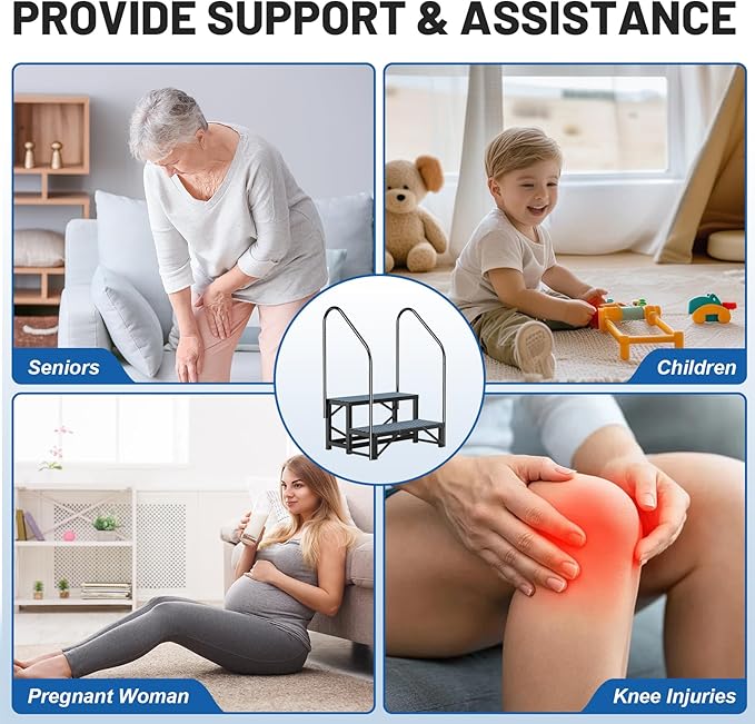 RV Steps Spa Steps with Handrail - 2 Step Hot Tub Steps Trailer Steps Mobile Home Stairs for 5th Wheel RV, Trailer, Hot Tub, Pool, Porch with Non-Slip Mats