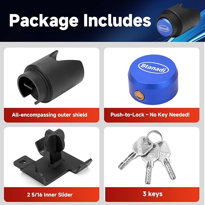 Trailer Lock Fits 2 Inch Coupler, Upgraded Heavy-Duty Steel Hitch Lock, Anti-Theft & Pry-Resistant for RV, Boat, Cargo Trailer (Blue)