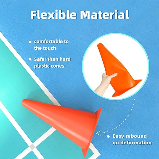 12 inch Soccer Training Cones for Outdoor Activity, Orange Traffic Cones,Plastic Sports Cones 10 Packs