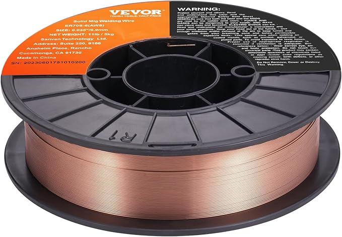 VEVOR Solid MIG Welding Wire, ER70S-6 0.035-inch 11LBS with Low Splatter and High Levels of Deoxidizers for All Position Gas Welding